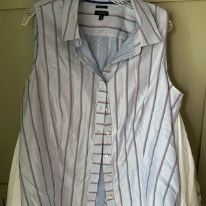 EUC Talbots Sleeveless Striped Blue Blouse, Sz 14. Great under a suit.